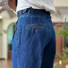 HEARUJOY - High Quality Double Pleated Jeans Straight Leg Pant Naples Straight Tube Loose Washed High Grade Business Pant Men Dress Trouser