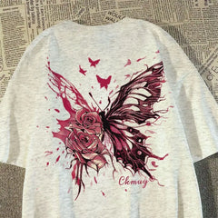 HEARUJOY - Trendy Brand Butterfly Design Printed Short-sleeved T-shirt Men's Hip-hop High Street Top