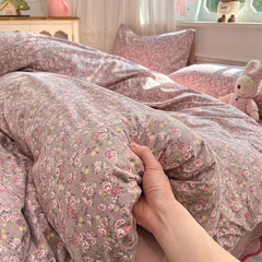 YICKYUE - Pastoral Flower Bedding Set Floral Duvet Cover Set With Flat Sheet Washed Cotton Adult Girl Home Bedclothes Drop Shipping