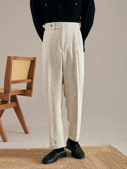 HEARUJOY - Imitation Linen British Style Naples Pants For Men Spring Summer Business Casual High Waist Straight Senior Suit Trousers Male