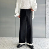 Hearujoy Autumn Wide Leg Suit Pants Men Contrast Color Cuffed Hidden Buckle Design Personalized Versatile Straight Pants 9C7057