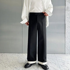 Hearujoy Autumn Wide Leg Suit Pants Men Contrast Color Cuffed Hidden Buckle Design Personalized Versatile Straight Pants 9C7057