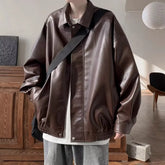 HEARUJOY - Vintage American Style Leather Jacket For Men High-end Feel Loose-fit Faux Leather Jacket Trendy Brand Autumn Winter Season
