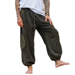 HEARUJOY - Vintage Ethnic Style Graphics Print Casual Pants Men 2025 Spring Summer Fashion Loose Foot Binding Haren Trousers Streetwear