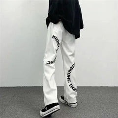 HEARUJOY - Men's Spring Autumn New Style Trendy Splicing Printed Pocket Fashion Versatile Loose Straight Tube Minimalist Casual Jeans
