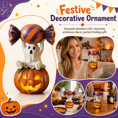 YICKYUE - New Cute Candy Ghost Resin Statue Desktop Ornaments Crafts Siting Posture Home Decoration Accessories Halloween Party Gift