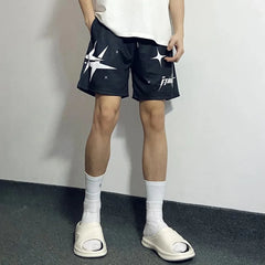Hearujoy American Basketball Sports Shorts Men Trend Y2k Street Loose Pentagram Print Knee-length Pants Fitness Breathable Casual Pants