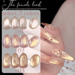 YICKYUE - 1-12pcs WS Autumn Winter Nails Halloween Nails Pink Gold Cat Eye Gel Nail Polish Y2K Nails Golden Porcelain Glass Bead Nail Art