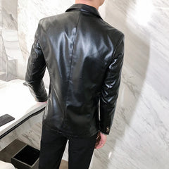 Hearujoy Blazer Hombre PU Leather Jackets Men Fashion Solid Slim Fit One Button Business Casual Blazers For Men Korean style Suit Jacket