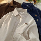 Hearujoy Fashion Men Clothing Long Sleeve Corduroy Polo Shirts for Men Vintage Autumn and Winter Loose Harajuku Casual Shirt Coat