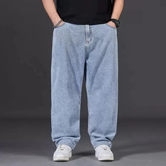 HEARUJOY - Oversize Jeans Men Spring Autumn Casual Loose Straight Denim Pants Plus Size Wide Leg Elastic Waist Trouser Clothing For Fat Man