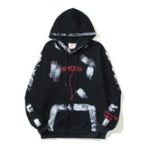 Hearujoy Retro Distressed Graffiti Letter Embroidery Washed Black Sweatshirts Mens and Womens Pullover Ropa Hombre Baggy Hooded Hoodies