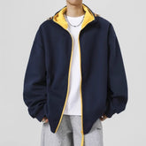 HEARUJOY - American Style Color Block Zipper Cardigan Hoodie Autumn New Style Trendy Sporty Style Drawstring Hooded Casual Jacket For Men