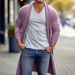 HEARUJOY - Autumn Winter Men Sweater Cardigan Clothing Fashion Windbreaker Tops Male Knit Overcoat Long Sleeve Solid Color Loose Thin Coat