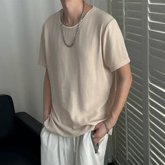 HEARUJOY - Korean Style Men's T-shirts Round Collar Short Sleeved Solid Color Mensweae New Summer Pullover Loose Male Tees