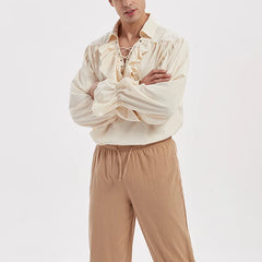 Hearujoy Costume Ruffled Long Sleeve Lace UP Mens Renaissance Medieval Steampunk Pirate Shirt Cosplay Prince Drama Stage Costume Tops