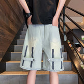 Hearujoy Zipper Patchwork Jeans Shorts Men Harajuku Streetwear Denim Shorts Hip Hop Summer Casual Loose Straight Shorts Clay Yellow
