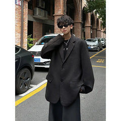 HEARUJOY - Brown Blazer Men Fashion Society Mens Black Dress Jacket Korean Loose Casual Pleated Suit Jacket Mens Office Formal Jackets