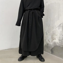 HEARUJOY - Men Culottes Y2k Double-Layer Breasted Design Harem Casual Pants Streetwear Trend Outdoor Wide-Leg Pants Men'S Clothing