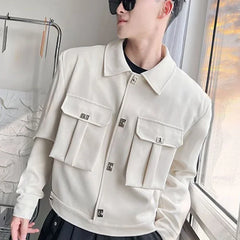 Hearujoy Korean Style Fashion High-end Jacket Men Spring Autumn New Multi-pocket Trendy Handsome Workwear Pilot Lapel Jacket Aesthetic