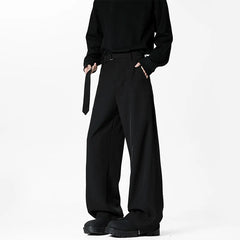 HEARUJOY - Grey Belt Suit Pants Men Fashion Society Mens Black Dress Pants Korean Loose Wide Leg Pants Mens Office Formal Trousers M-3XL