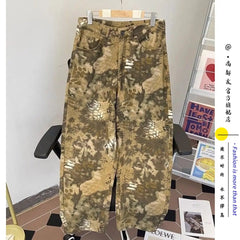 Hearujoy Gothic Punk Snake Pattern Camouflage Wash Baggy Jeans Men and Women Casual Straight Wide Leg Scimitar Pants Harajuku Streetwear