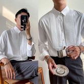HEARUJOY - Mens Shirts Wrinkled Stitching Casual Shirts Streetwear Fashion Personality Versatile Long-Sleeve Tops Men'S Clothing 2025 New