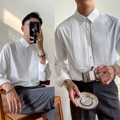 HEARUJOY - Mens Shirts Wrinkled Stitching Casual Shirts Streetwear Fashion Personality Versatile Long-Sleeve Tops Men'S Clothing 2025 New