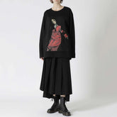Hearujoy Mens Japanese Printed Long-Sleeve Casual T-Shirt 2024 New Genderless Couple Fashion Individuality Youth Trend Retro Top Unisex