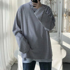 HEARUJOY - Ins Trendy Hong Kong Style Men's Mock Neck Tee Long Sleeve Loose Fit Casual Streetwear Top All Season Wear