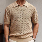 HEARUJOY - Summer New Men's Solid Color Jacquard Hollow Short-Sleeved Shirt Retro Fashion Trend Casual Simple Loose Breathable Men's Tops
