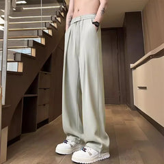 Hearujoy Summer Suit Pants Men Ice Silk Wide Leg Pants High Waist Trousers Male Quick Drying Korean Business Office Casual