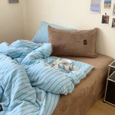 YICKYUE - Simple Style Bedding Set Milk Velvet Nordic Striped Duvet Cover Set+Bed Sheet Twin Queen Winter Home Bed Linens Drop Shipping