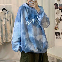 Hearujoy Tie Dye Hooded Sweatshirt Men's Loose Casual Korean Style Trendy Design Sense Niche Long Sleeved Top Letter Printed Jacket