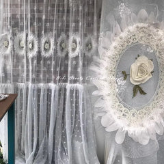 YICKYUE - Korean Pink Blue Background Curtain White Three-dimensional Embroidered Dreamy Princess Lace Wedding Room Customization