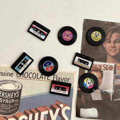 YICKYUE - 4-6pcs Personalized and Fun Cassette Record Disc Tape Music Note Refrigerator Magnets Creative Fridge Photo Message Magnet