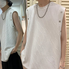 Hearujoy Men Simple Loose Texture Tanks Top Teenager Fashion Sleeveless O Neck Tshirt Summer Casual Breathable Workout Bodybuilding