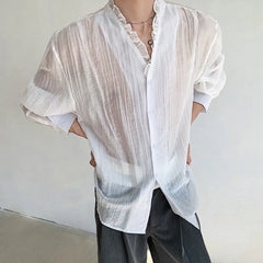 HEARUJOY - Mens Shirt Slightly Transparent Sexy Casual Spring Streetwear Fashion Breathable Niche Shirt Long Sleeve Top Men'S Clothing 2025
