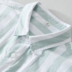 HEARUJOY - Harajuku Cotton Striped Shirt Men Japanese Style Summer Holiday Beach Short Sleeve Shirts for Man Clothing Camisa Masculina