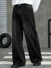 HEARUJOY - Men'S Loose Fit Black Denim Wide Leg Jeans with Raw Wash Detail - Comfortable, Versatile All-Season Wear, Casual Denim Jeans| fl