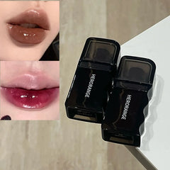 YICKYUE - Wave Shape Green Brown Mirror Lip Tint Glass Clear Shine Lip Stain Water Light Non-Sticky Plumping Lip Long Lasting Makeup