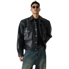 HEARUJOY - Shoulder Pad Design Jacket For Men Spring Autumn Fashion Slim Fit Biker Leather Coats Motorcycle PU Leather Jackets Streetwear
