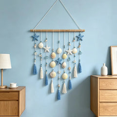 YICKYUE - Summer Terrace Dedicated Pendant Shell Woven Hanging Curtain Blue and White Tassel Green Plant Wall Corner Small Fresh Tapestry