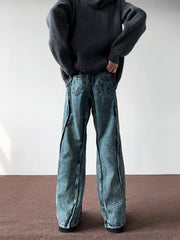 Hearujoy Retro Patchwork Vintage Jeans Men's Straight Leg Heavyweight Cleanfit High Street Deconstruction Wide Leg Slightly Flared Pants