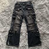Hearujoy New Heavy Industry Punk Multi-Pocket Harajuku Washed Jeans Women's High Waisted Baggy Jeans Men's Y2K Hip-Hop Wide Leg Pants