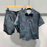 Hearujoy Mens Short Sleeve Shorts Set Creative Print Pattern Fashion Splicing Design Short Sleeve Short Casual Personality Chic Suit