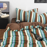 YICKYUE - Retro Striped Bedding Set Mid-Century Vintage Duvet Cover Set Soft Flat Sheet Single Size Double Bed Sheet Set For Bedroom