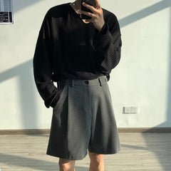 Hearujoy Summer Suit Shorts Men Fashion Social Mens Dress Shorts Korean Loose Business Casual Shorts Mens Grey Black Office Formal Shorts