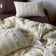 YICKYUE - Simple Style Bedding Set Nordic Striped Duvet Cover Set 100% Cotton Flat Sheet Single Twin Size Double Bed Sheet Set For Bedroom
