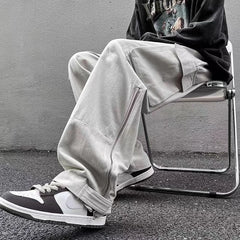 Hearujoy American straight tube workwear pants for men, autumn trendy high street logging wide leg pants, ruffled and handsome, loose